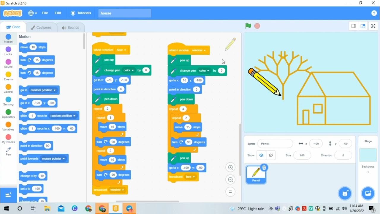 how to draw house and tree using pencil in scratch - YouTube
