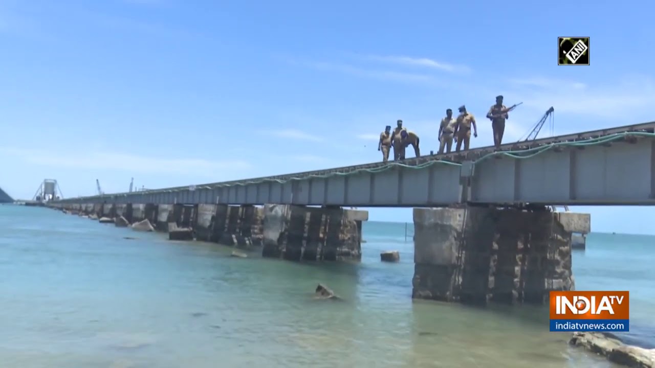 Police inspects Pamban Bridge railway tracks in Rameswaram ahead of Independence Day