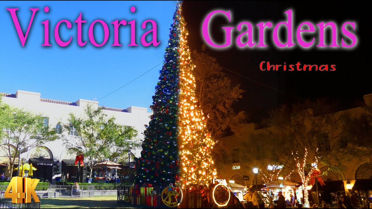 Victoria Gardens Mall Christmas time in Rancho Cucamonga CA in 4K