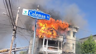 *HEAVY FIRE + PARTIAL COLLAPSE* Porch Fire on Coleman Street - Bridgeport CT