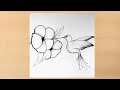 Simple pencil drawing beautiful Bird with Flower/easy bird scenery drawing