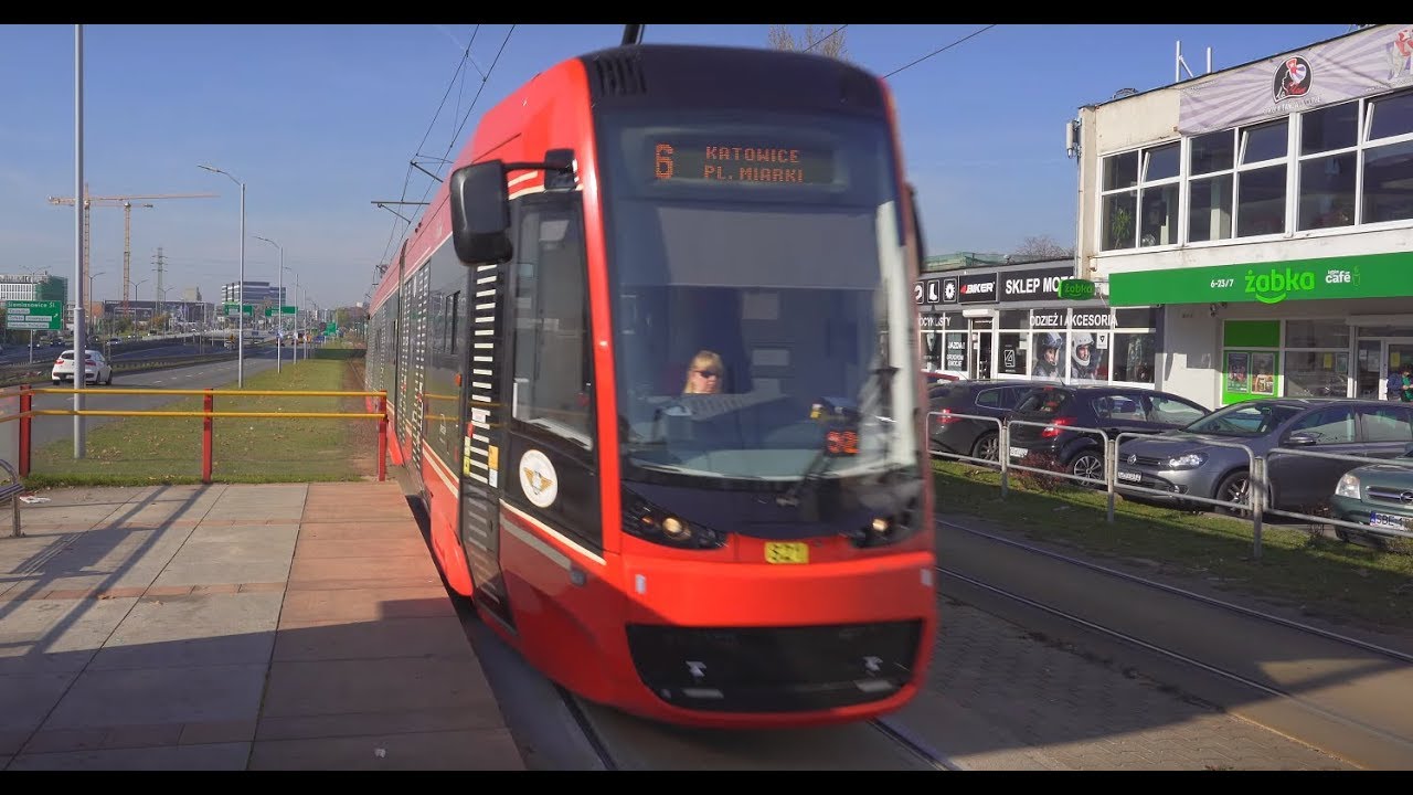 Poland, Katowice, tram 6 ride from Sokolska to Rondo