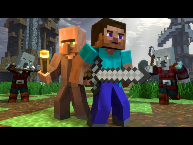 Minecraft Animation | Village Raid | Steve Life class=