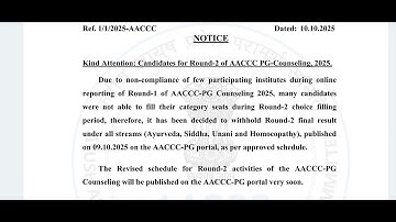 📢AACCC-PG Counselling 2025 Round-2 Result Rok Diya Gaya! | Official Notice Out | New Schedule Soon😱