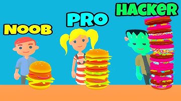 Burger Rush  - NOOB vs PRO vs HACKER | All Levels Gameplay Android Ios