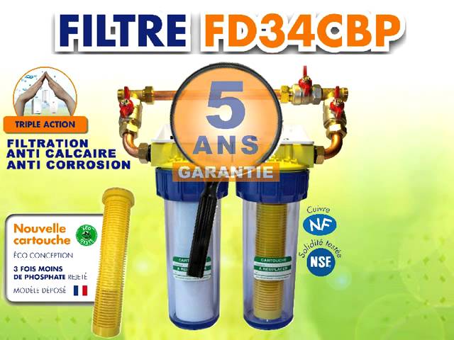 Filtre anti-calcaire et anti-corrosion - avec bypass - FD34CBP POLAR