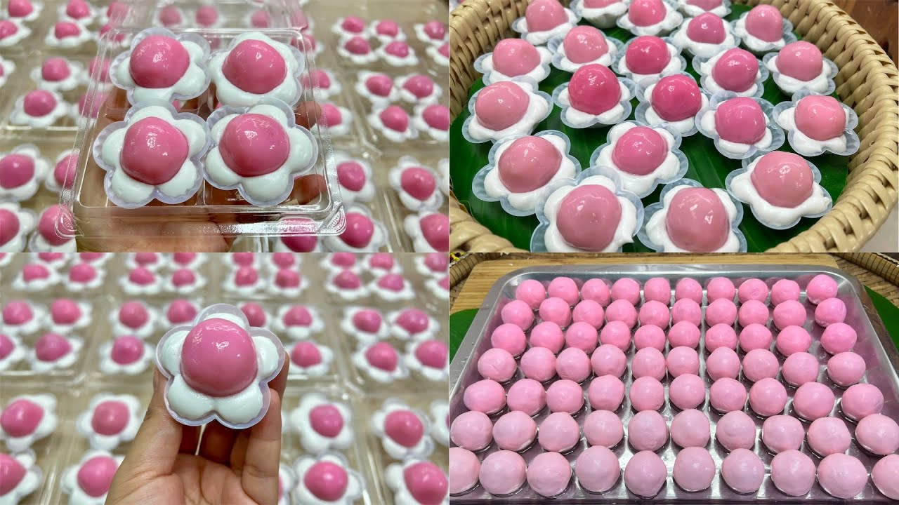 ขนมสอดไส้ประยุกต์สีชมพูสวยหวานน่าซื้อน่าทานอร่อยมาก