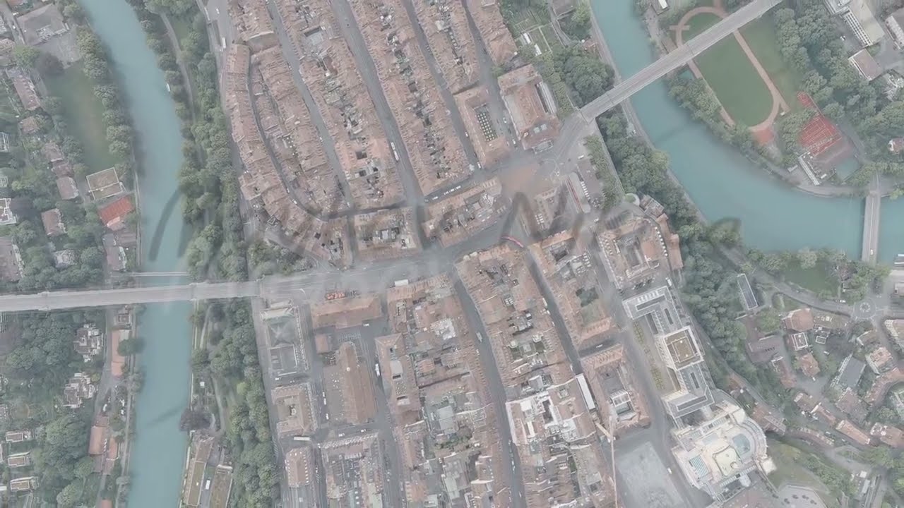 A-Log. Bern, Switzerland. Historic street Kramgasse. Panorama of the city with a view of the histori