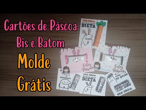 6 Cartões de Páscoa para Bis e Batom | Molde Grátis