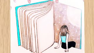 How To Draw A Girl Sitting in a book /رسم بنات/رسمة معبرة لبنت تجلس في كتاب /رسومات سهلة