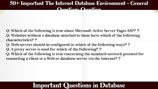 MCQ Questions The Internet Database Environment - General Questions with Answers