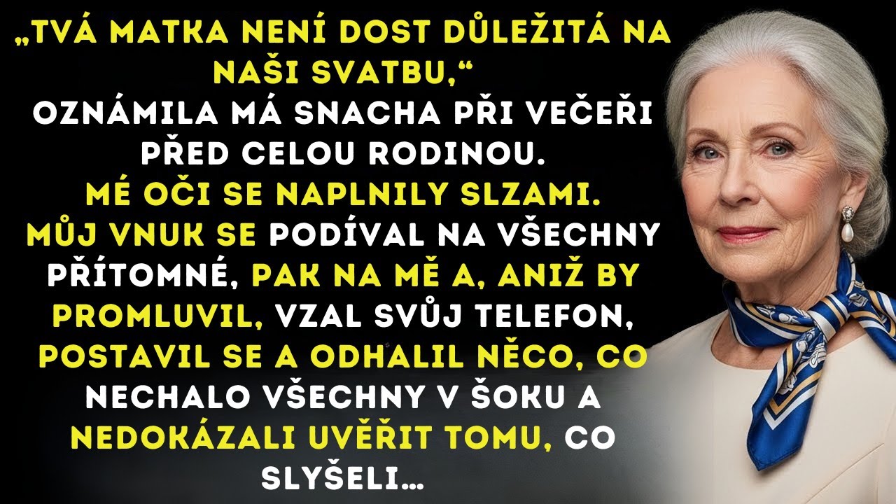 Viktorie zvedla sklenici vína a řekla: „Obřad bude jen pro nejbližší rodinu.“ Seděla jsem na konci stolu jako vždycky, ale její pohled mířil přímo na mě. Řekla, že nejsem dost důležitá. Že prý je...
