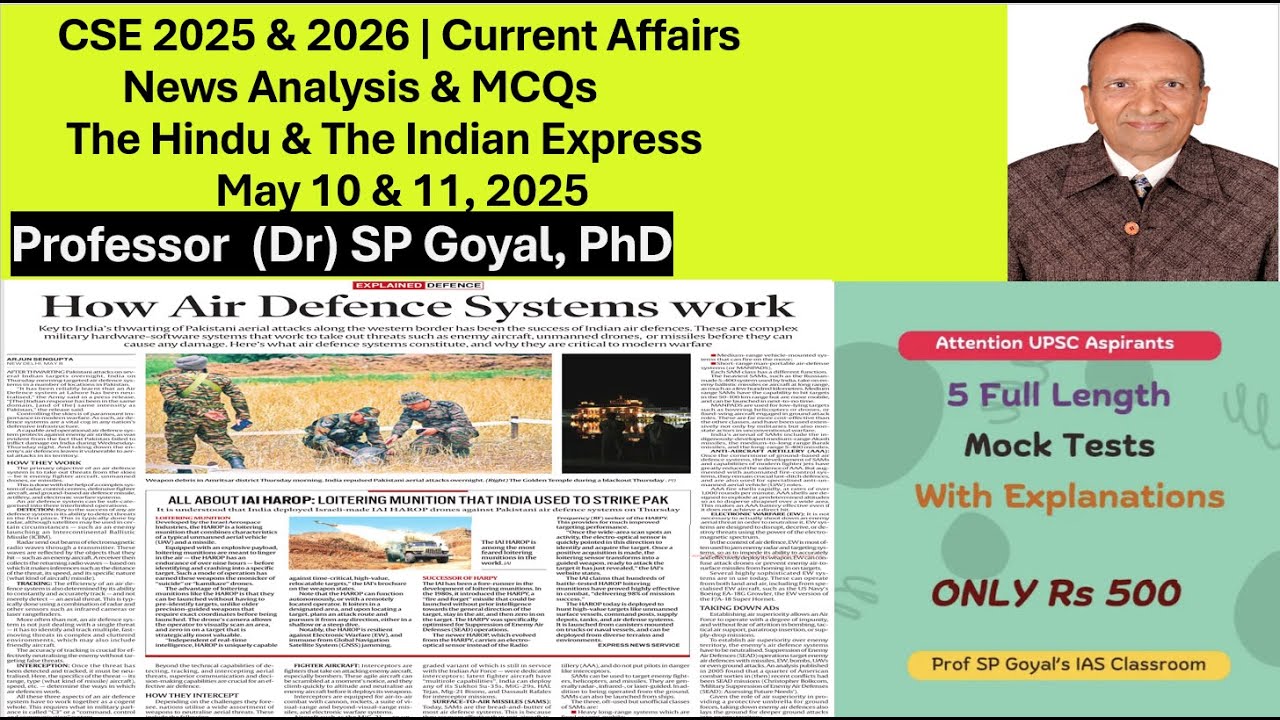 Daily Current Affairs MCQs & News Analysis | 10 and 11 may 2025 |#upsc ...