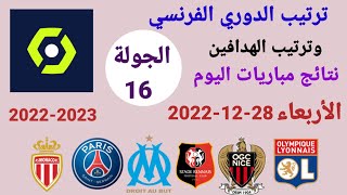 ترتيب الدوري الفرنسي وترتيب الهدافين ونتائج مباريات اليوم الأربعاء 28-12-2022 من الجولة 16