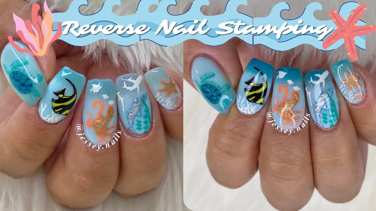 HOW TO DO REVERSE NAIL STAMPING| OCEAN NAILS| MANIOLOGY