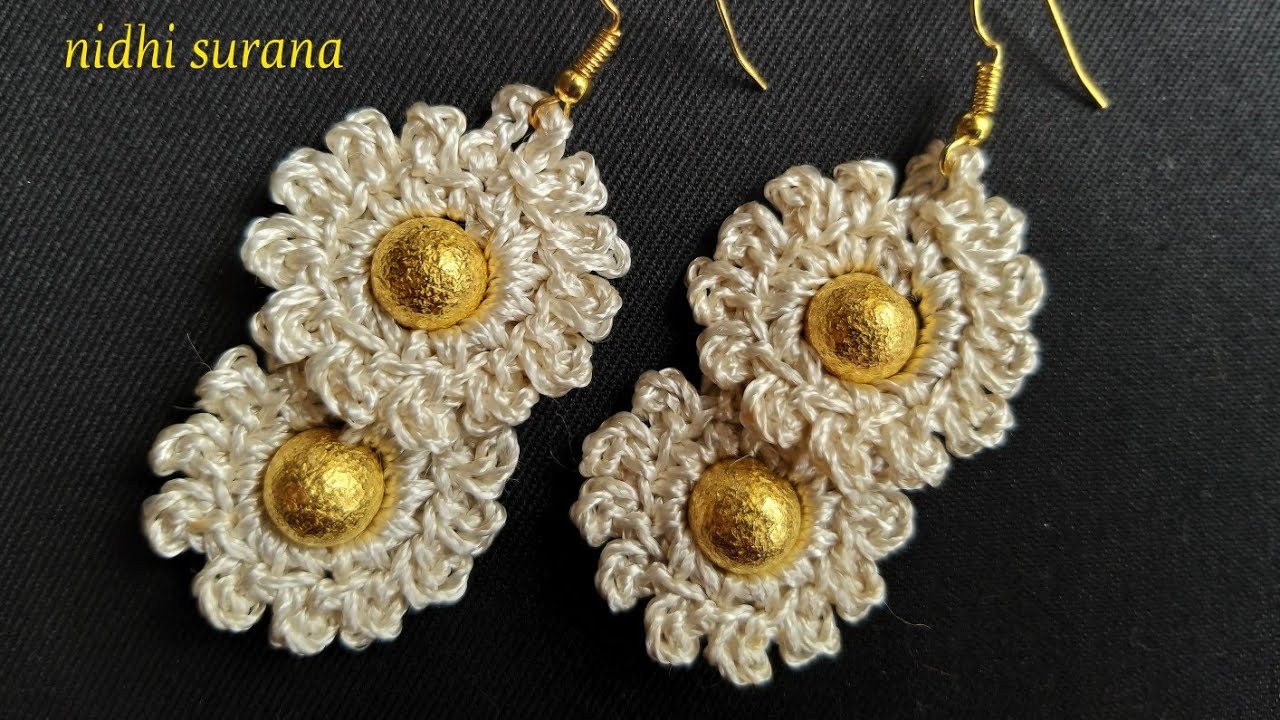 💖 Crochet Flower Earrings || Flowers in a row (0161) - YouTube