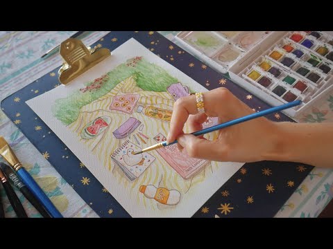 ASMR | Aquarelle ensoleillée et pluie d'été 🎨🌧️
