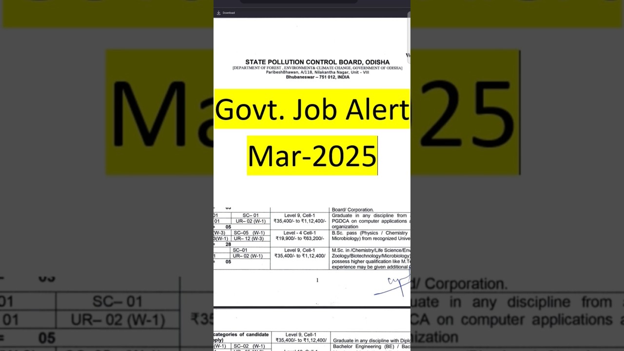 Odisha State Pollution Control Board Recruitment 2025 ll Govt Job Vacancy 2025 