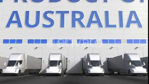 Trucks at Warehouse Dock with PRODUCT OF AUSTRALIA Text | Motion Graphics - Envato elements