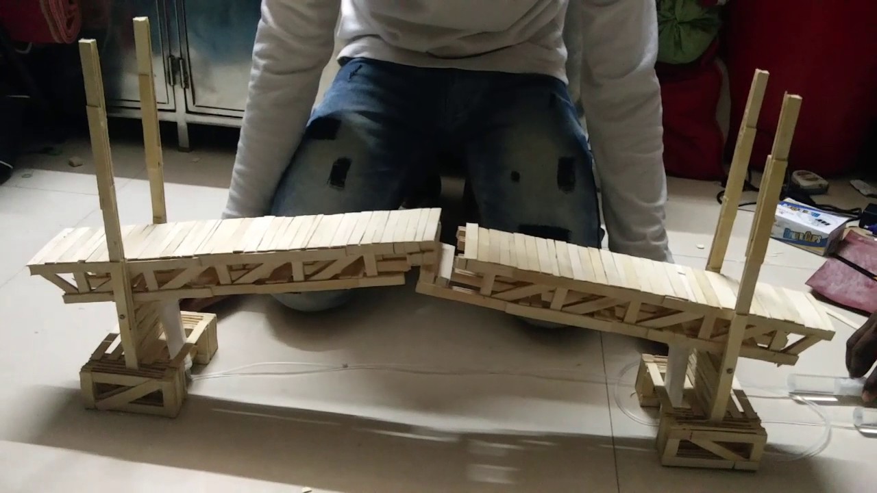 Hydraulic bridge made by popsickle sticks YouTube