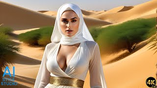 4K Ai Art Lookbook Video Of Attractive Arabian Ai Girl With White And Gold Dress