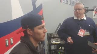 Elvis Merzlikins speaks in Columbus