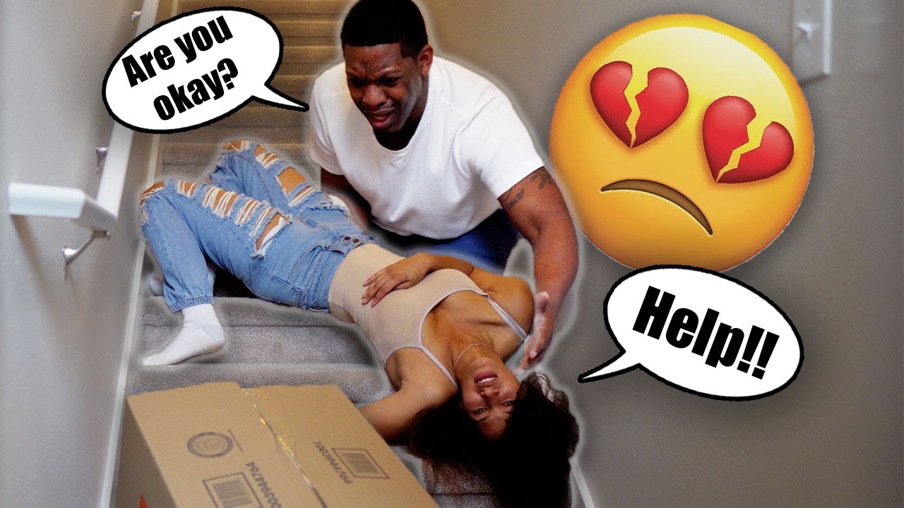 Falling Down The Stairs Prank On Husband!! *CUTE REACTION* - YouTube