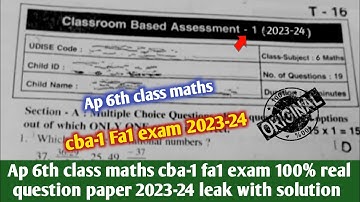 ap 6th class fa1 maths 💯real question paper 2023-24 leak|6th class maths fa1 question paper 2023 Ap