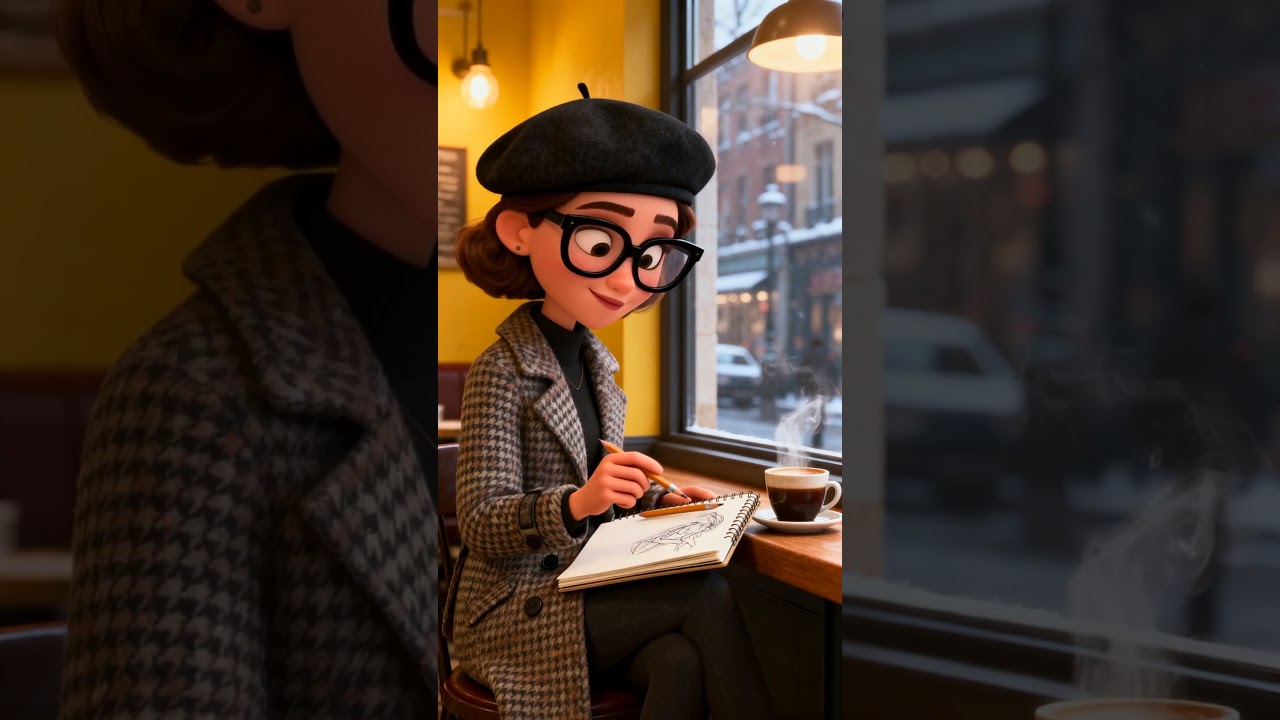 Making a drawing in the cafe 