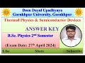 Answer key|| PHY104|| Thermal Physics &amp; Semiconductor Devices|| April 2024|| BSc 2nd sem| #answerkey