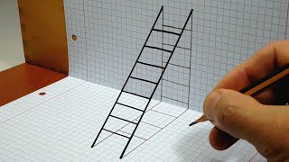 How to Draw a 3D Ladder   Trick art on Graph paper