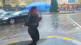 Paris Walk in Heavy Rain in 4K