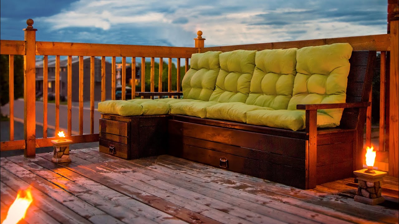 Diy outdoor wood sectional sofa/bench with storage construction ...