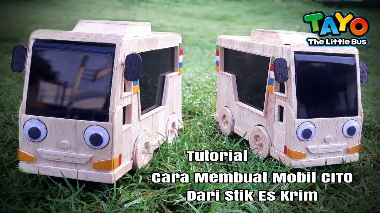 DIY Kreatif 28 Cara membuat Mobil Bus Tayo dari Stik  Es  