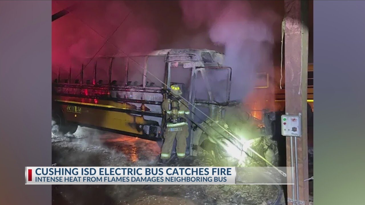 PHOTOS: Firefighters respond after Cushing ISD school bus catches fire