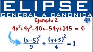 Elipse | Pasar de la ecuación general a la canónica - ordinaria | Ejemplo 2
