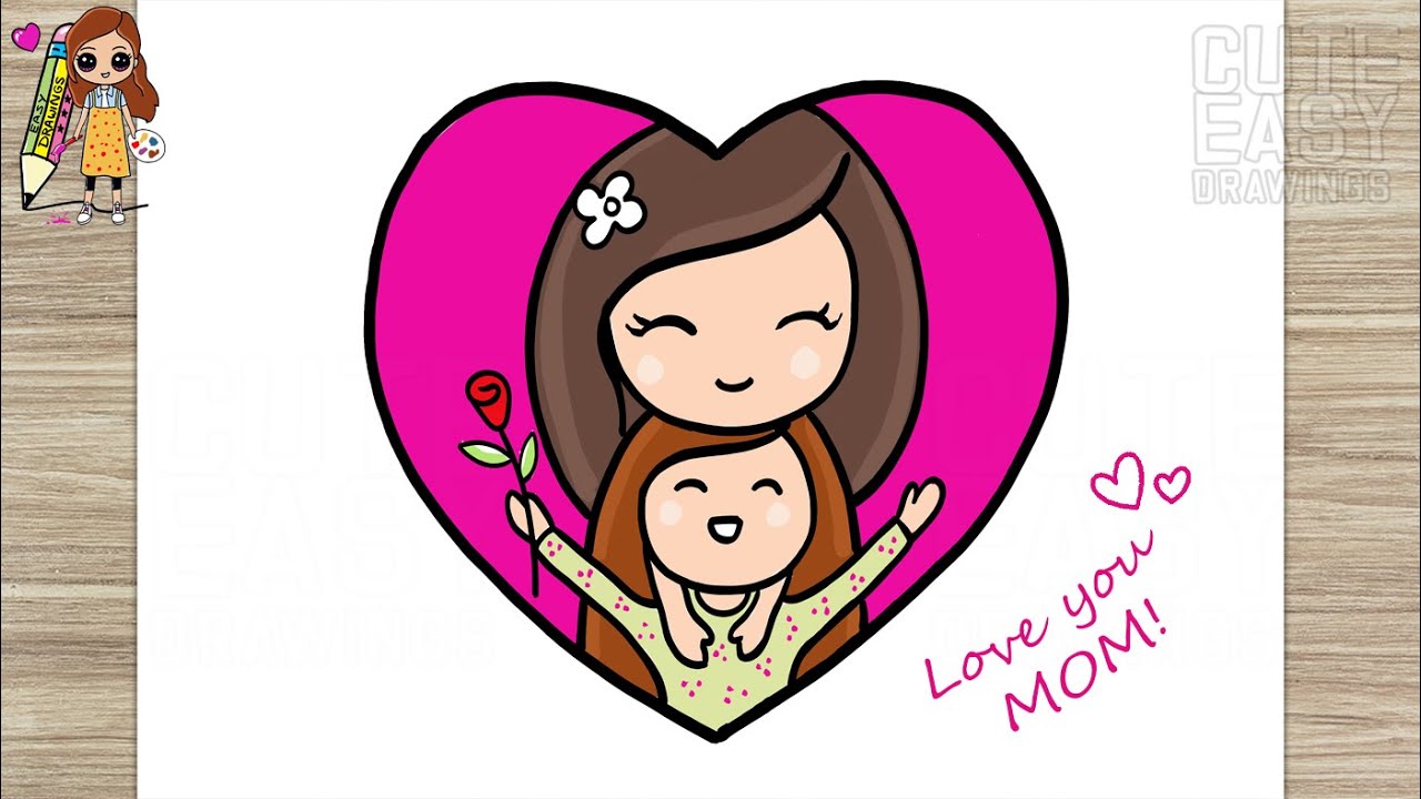 How to Draw Mother and Daughter Hugging | Happy Mother\'s Day ...