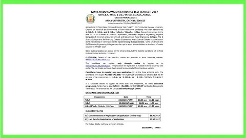 TANCET 2017 Notification - DATES, TIME & FEES OF ENTRANCE TEST - Application form apply online