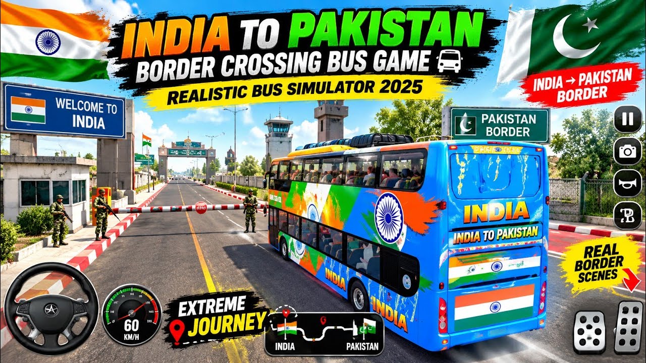 India To Pakistan Border Crossing Bus Game 🚍 | Realistic Bus Simulator ...