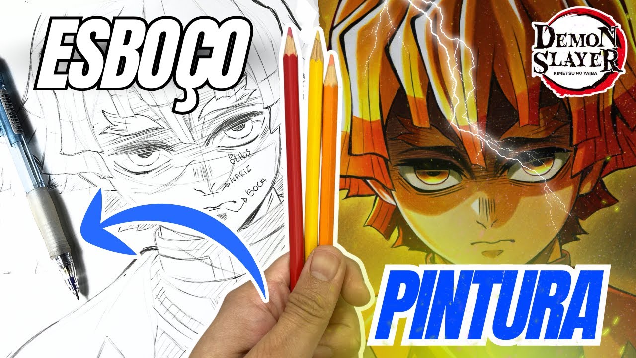 RÁPIDO! Como Desenhar o Zenitsu com Material Escolar – Esboço & Pintura (Passo a Passo Completo!)