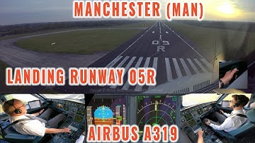 MANCHESTER (MAN) | Early morning visual approach to runway 05R | Airbus A319 pilots + cockpit