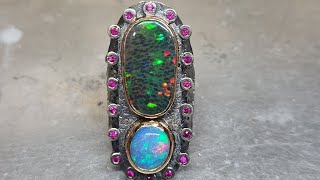 Rustic Sterling Silver Opal & Ruby Ring #587 Gabriel Mosesson Jewelry