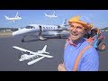 Blippi flies in a private jet  airplanes for kids with the airplane song