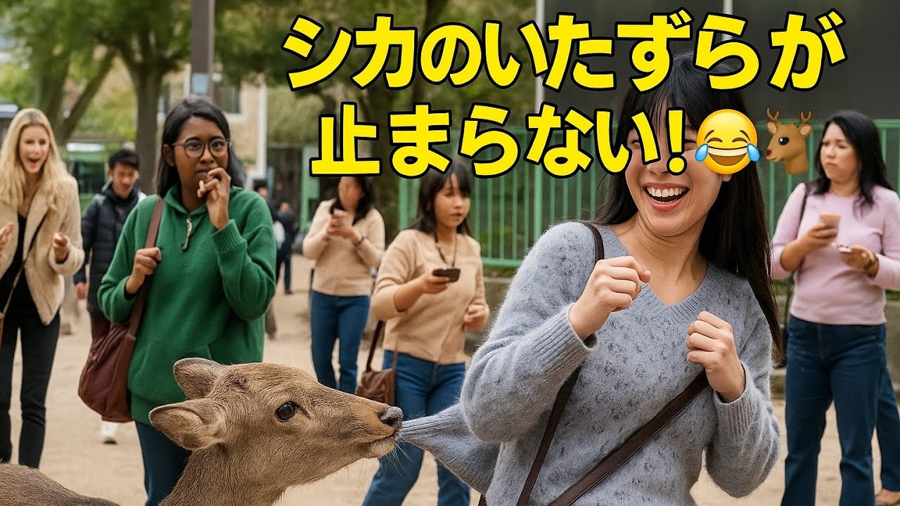 シカのいたずらが止まらない！観光客の服をガブッ🤣🦌