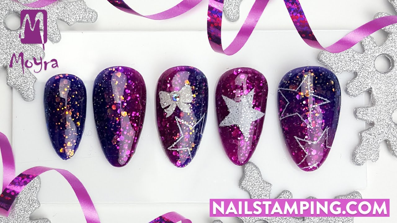 Glittering nail art with gel polishes (nailstamping.com)