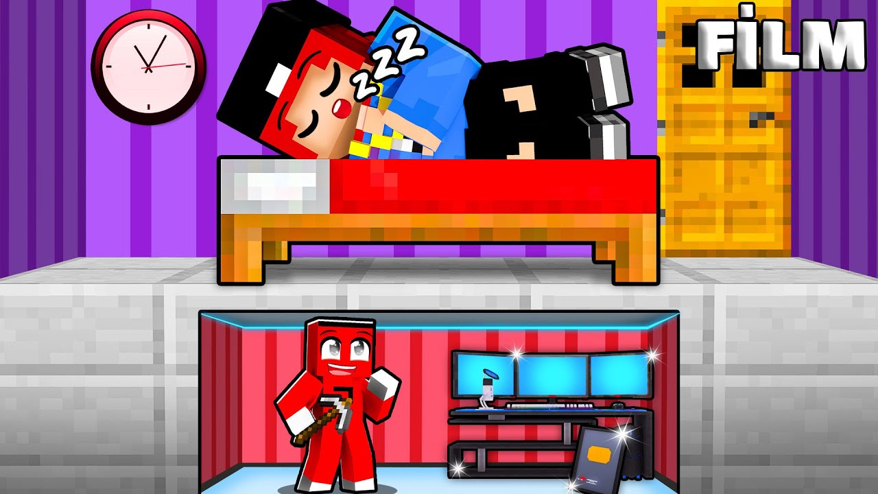 HASANIN EVİNDE GİZLİ 24 SAAT KALDIM !! - Minecraft