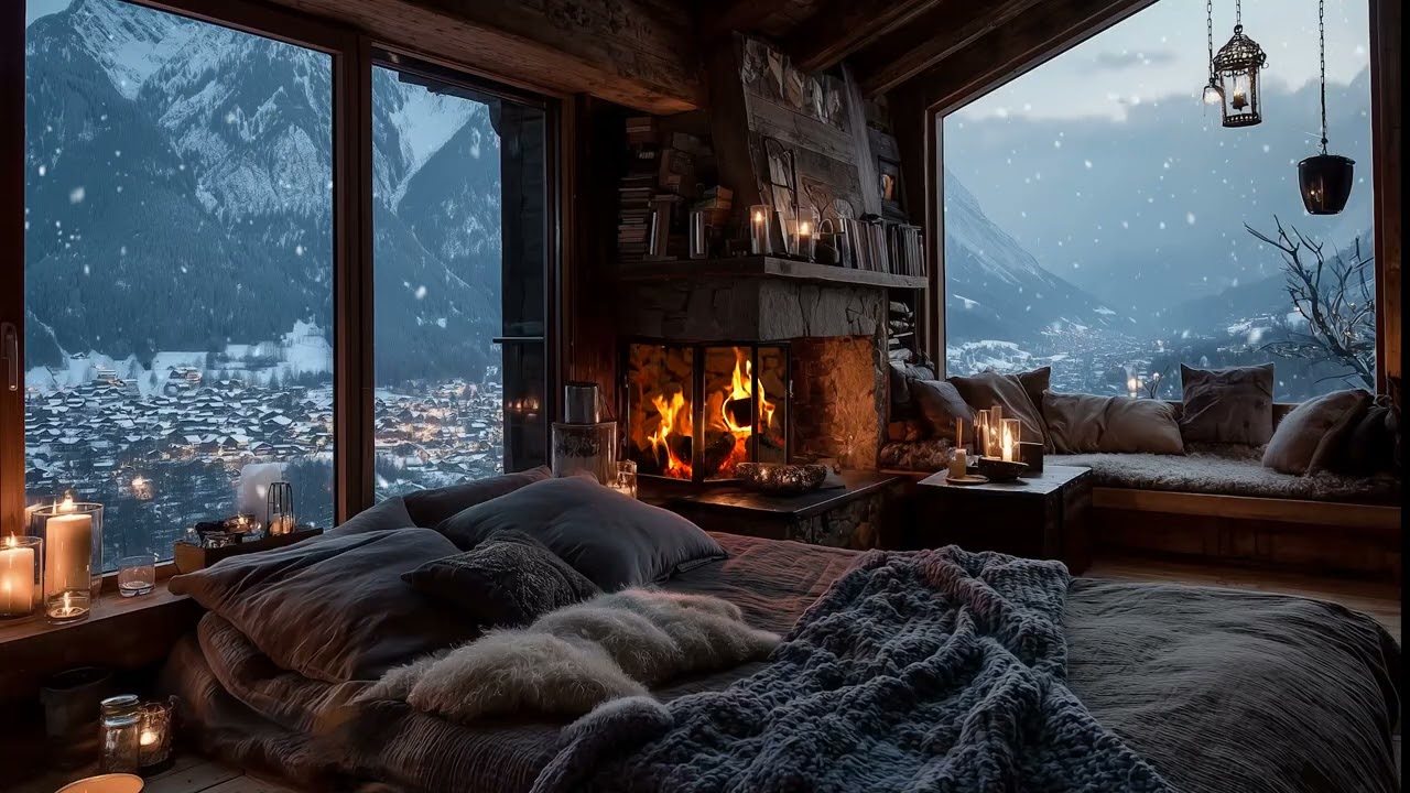 A Still Night with Distant Wind and a Crackling Fireplace for Mental Calm
