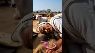 The cow's calf saved the old woman from the snake #ai #animals #reels #realhumans #livingmatter #hum