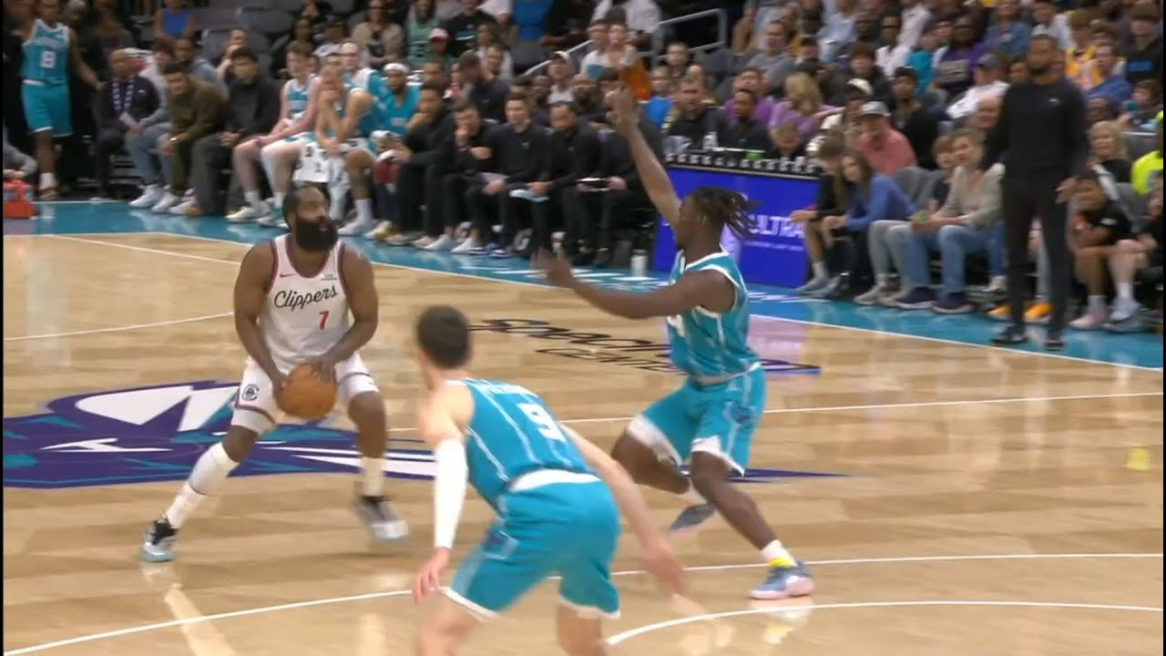 James Harden with the step back 3 to beat the shot clock, the assist ...