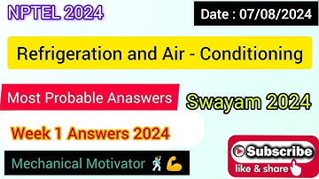 Refrigeration and Air - Conditioning | Week 1 Quiz | Assignment 1 Solution | NPTEL | SWAYAM 2024
